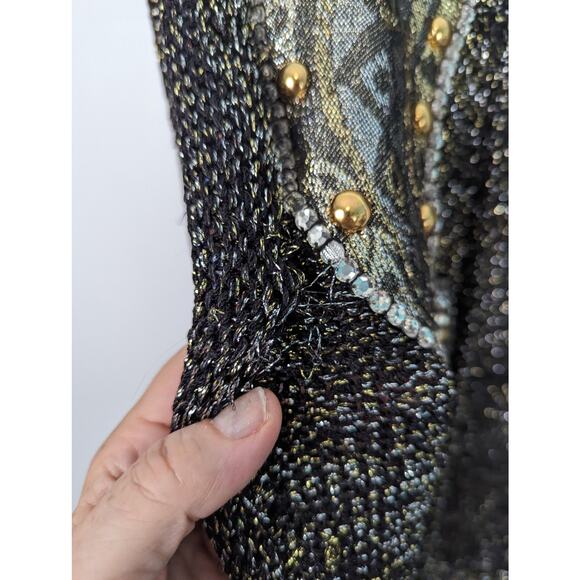 Vintage 80's Gabani Couture Sweater Vest Wool Metallic Paisley Embellishments - Picture 7 of 14